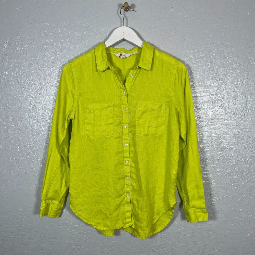 Boden Women 4R Chartreuse Green Yellow Linen Blouse Button Front Long Sleeve